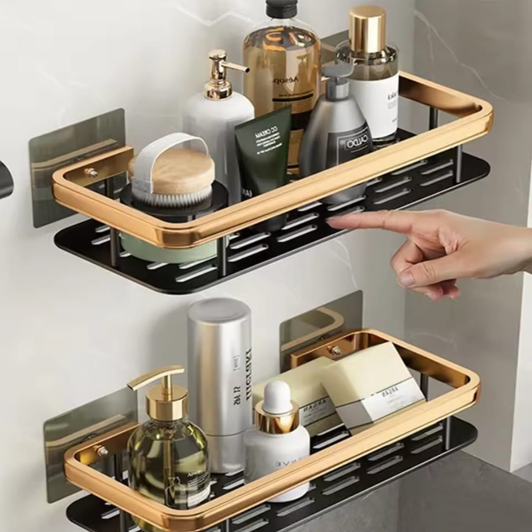 2pcs Aluminum Alloy Rectangular Shelf (black & gold)
