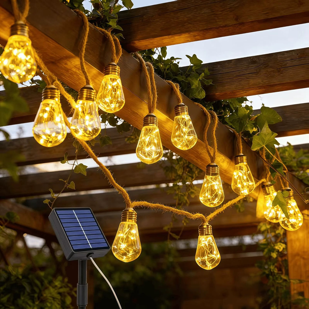 10M VINTAGE HEMP ROPE CHRISTMAS LIGHTS — USB + SOLAR | INDOOR & OUTDOOR Roll
