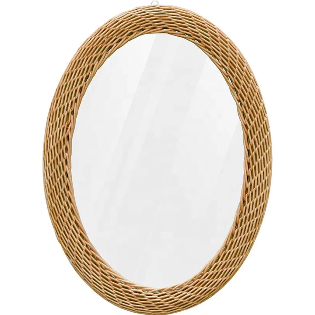 Modern Oval Rattan Bamboo Decorative Mirror