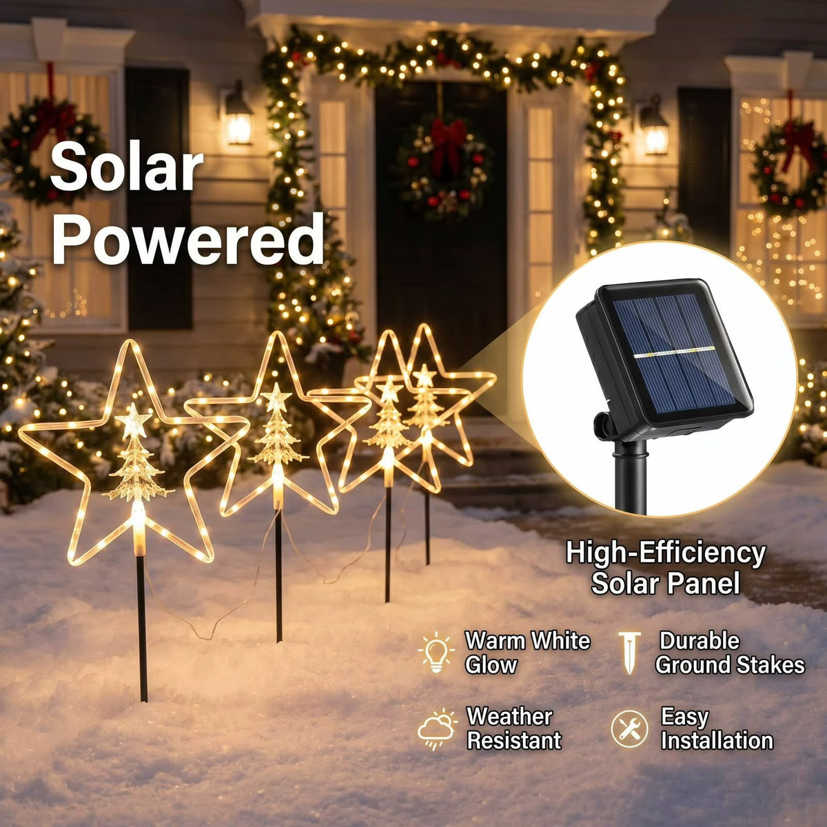 Solar Christmas Garden Pathway Lights with 8Modes– 4pcs Set
