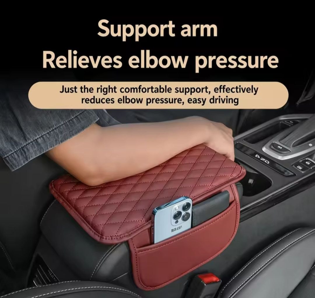 Quilted car center console armrest cover and cushion