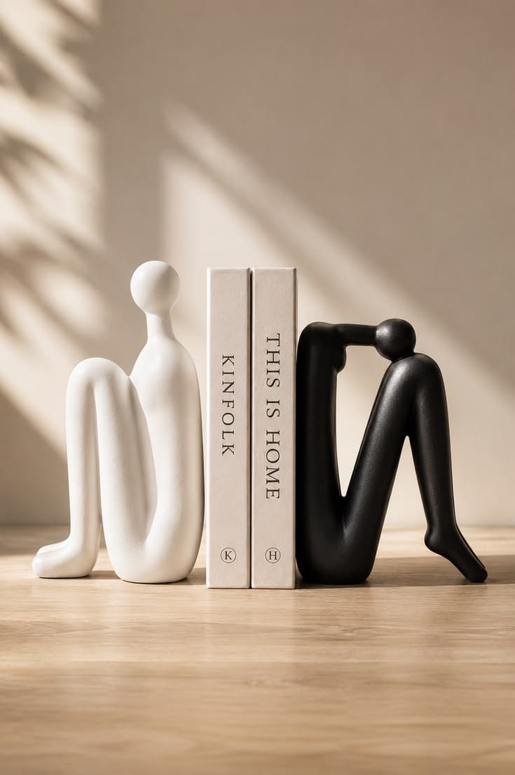 Modern minimalist back to back abstract figure ceramic bookends