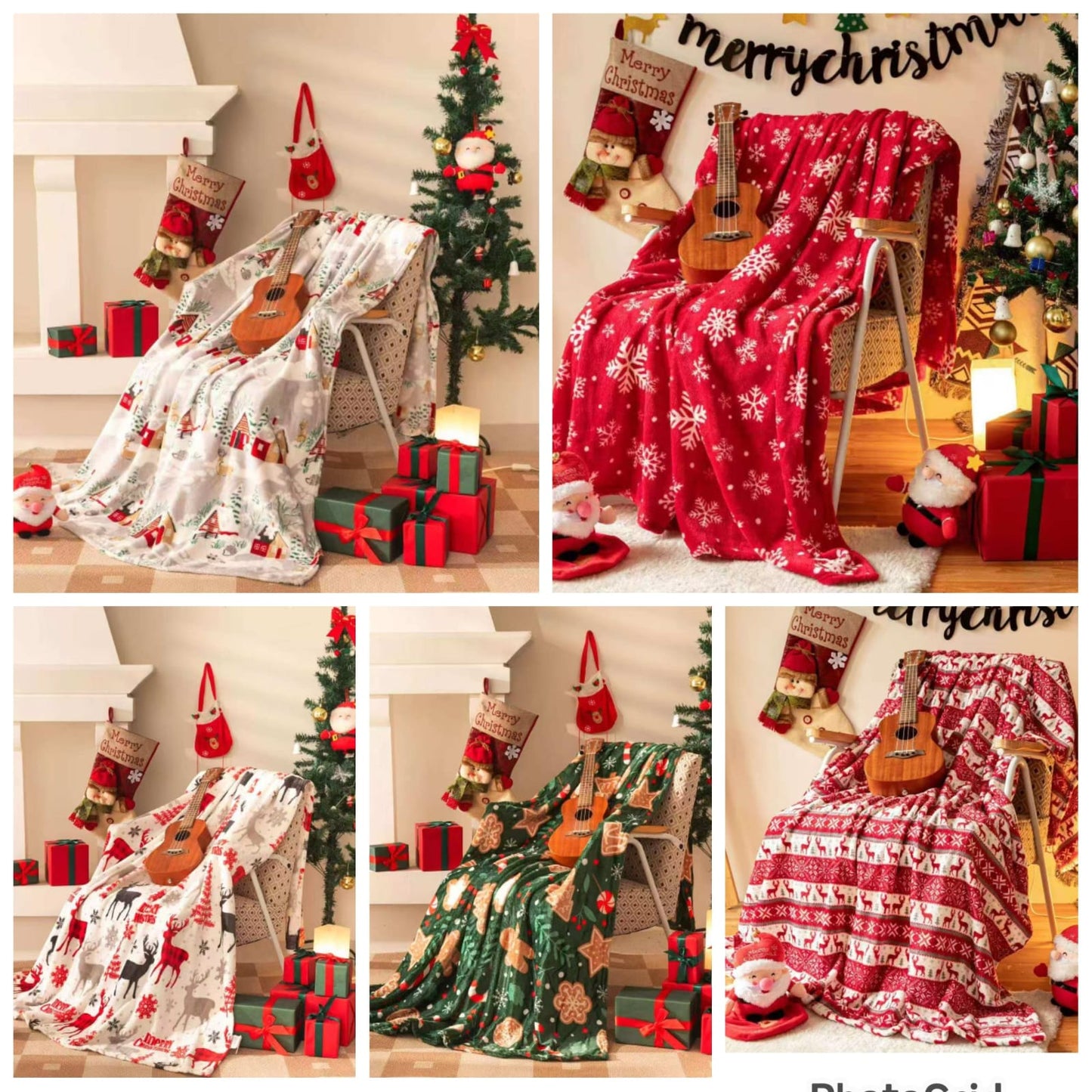 Double Sided Christmas Sherpa Fleece Throw Blankets