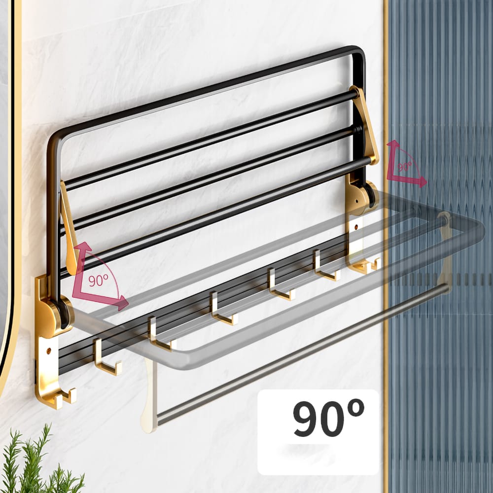 Multifunctional Towel Rack with Hook Bathroom Accessories Wall Mount Rail Shower Hanger Aluminum Matte Black Shelf Organizer