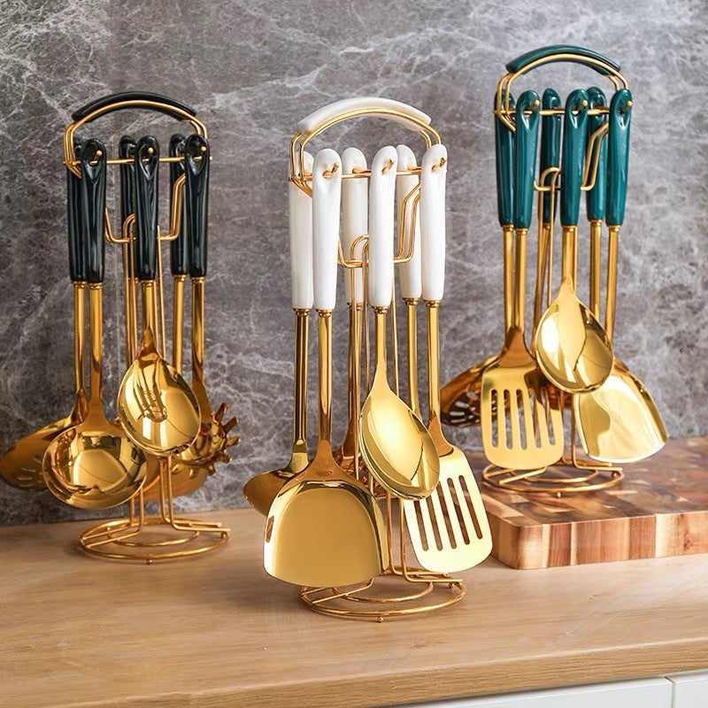CERAMIC HANDLE Nordic & stainless steel serving spoon set now 7 in 1 set