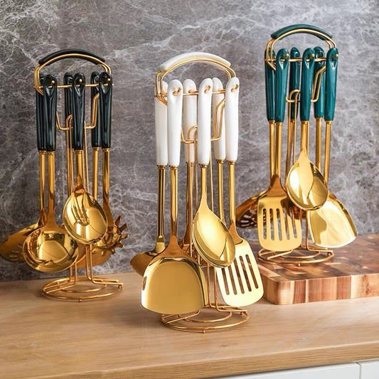 CERAMIC HANDLE Nordic & stainless steel serving spoon set now 7 in 1 set